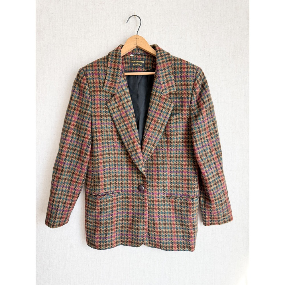 Collectible Gold Sergio Sant Angelo Multi‎ Color Houndstooth Wool Blazer Jacket
